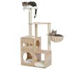 (Do Not Sell on Amazon) Modern Luxury Cat Tree Wooden Multi-Level Cat Tower Cat Sky Castle With 2 Cozy Condos;  Cozy Perch;  Spacious Hammock And