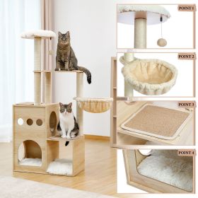 (Do Not Sell on Amazon) Modern Luxury Cat Tree Wooden Multi-Level Cat Tower Cat Sky Castle With 2 Cozy Condos;  Cozy Perch;  Spacious Hammock And