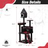 Gothic Cat Tree with Coffin Bed, 64in Black Cat Tower with Condo, Platform, Sisal Scratching Posts, Perch, Ramp, Toy, Cat Furniture